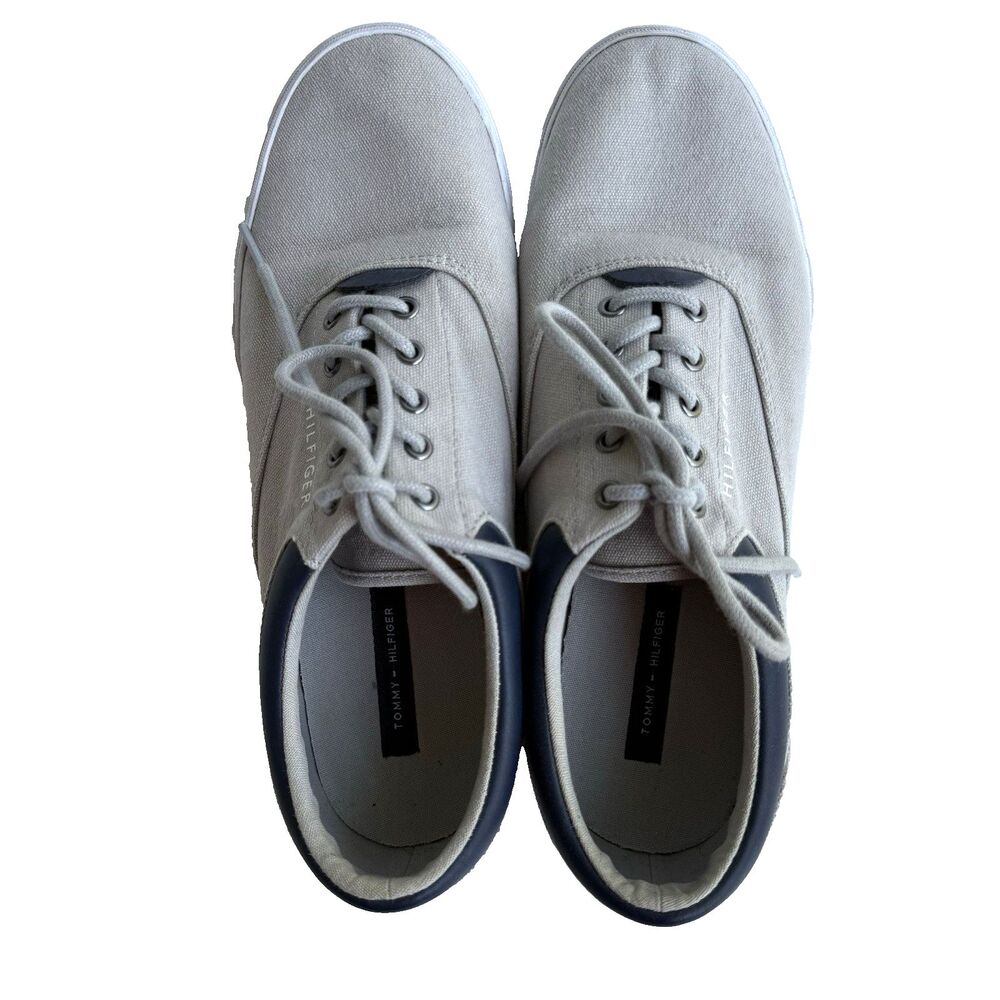 Tommy Hilfiger Men's 10 Phillie Sneaker Gray Blue Canvas Skate Boat Casual